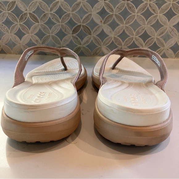 Crocs Dual Comfort Capri V Pink Sequin Thong Flip Flops Sandals Women's Size 10 - Picture 4 of 11